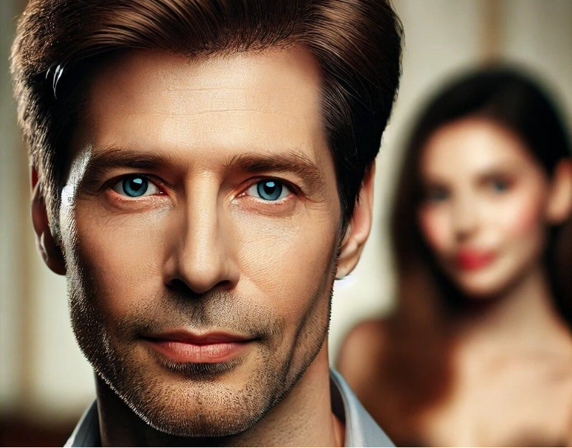 Portrait de fx ,avec une jeune femme en arrière plan.